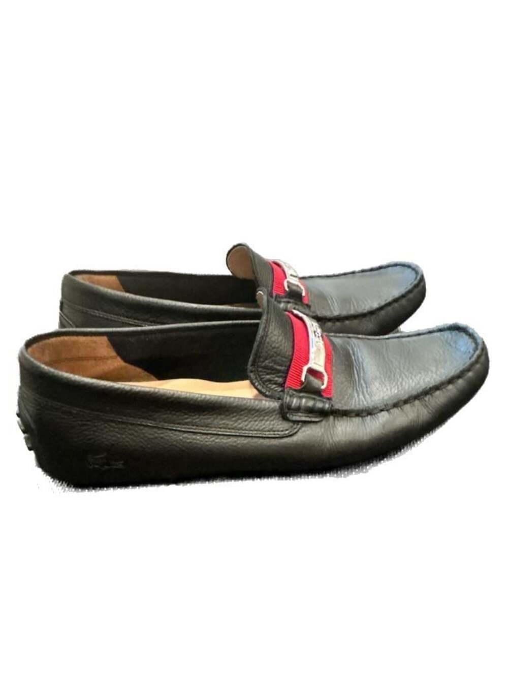 Men's Lacoste Ansted Leather Driving Loafers Black/Red Size 11  US / 44.5 EUR